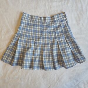 Better Be Blue and White Plaid Pleated Mini Skirt
